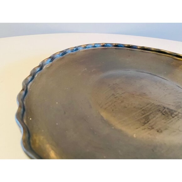 Vintage Lama Oaxaca Mexico Black Clay Platter Ruffled Edge Mexican Art Pottery - Picture 9 of 9